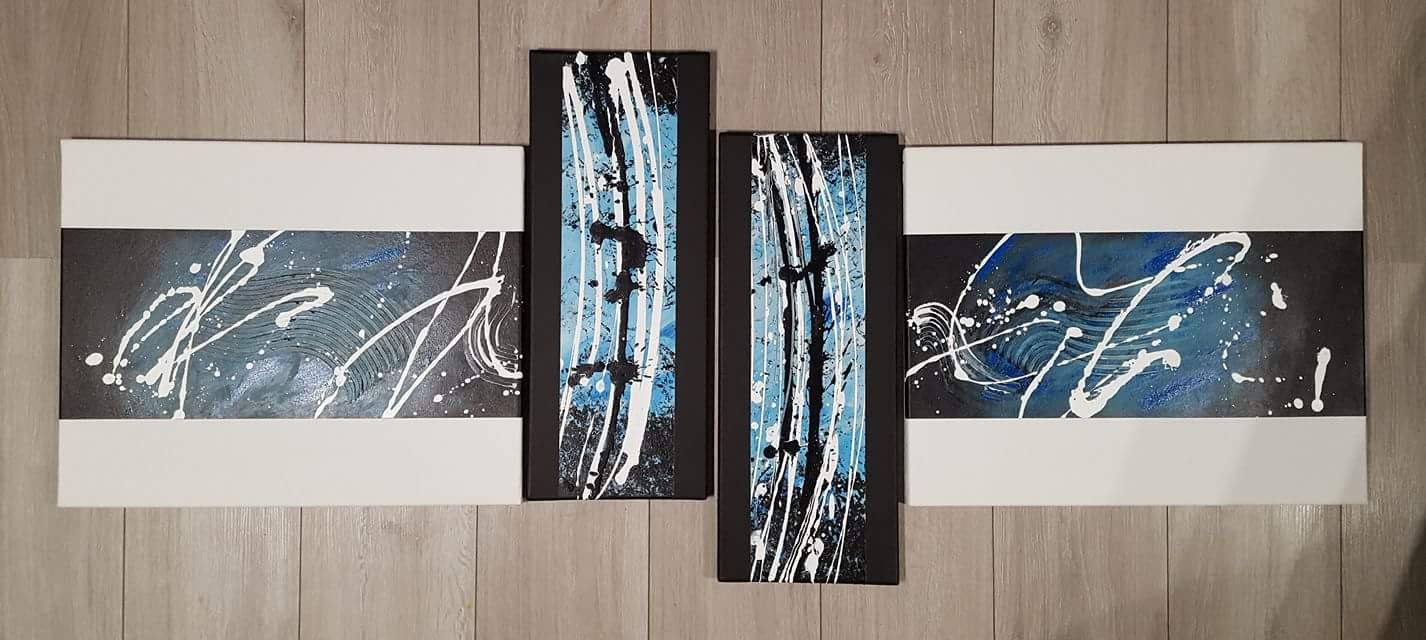 Abstrakta N°6 Quadriptyque acrylique sur 4 toiles 140 x 50 cm